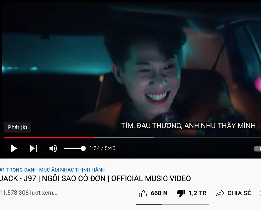 ‘Ngôi sao cô đơn’ của Jack lập kỉ lục …hơn 1 triệu lượt dislike. Ảnh chụp màn hình ‘Ngôi sao cô đơn’ của Jack lập kỉ lục …hơn 1 triệu lượt dislike. Ảnh chụp màn hình