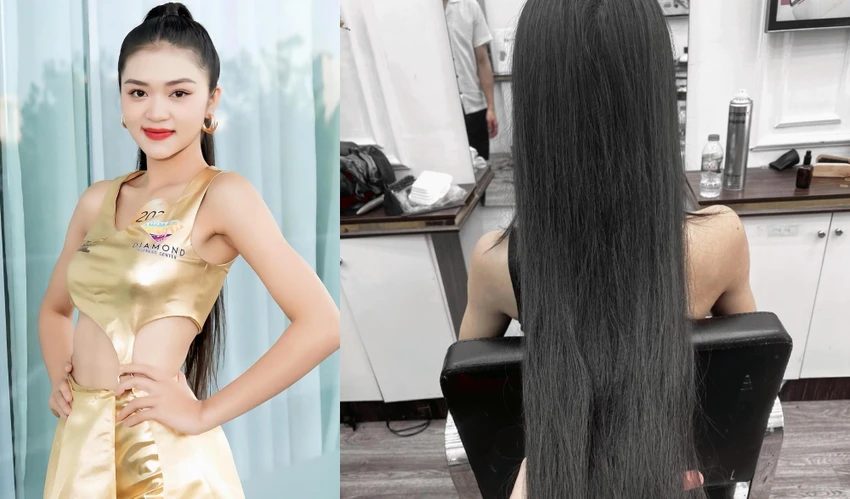 Võ Thị Thương nổi bật với mái tóc dài cả mét, cùng kĩ năng catwalk ấn tượng tại Miss World Vietnam. Ảnh: NVCC Võ Thị Thương nổi bật với mái tóc dài cả mét, cùng kĩ năng catwalk ấn tượng tại Miss World Vietnam. Ảnh: NVCC