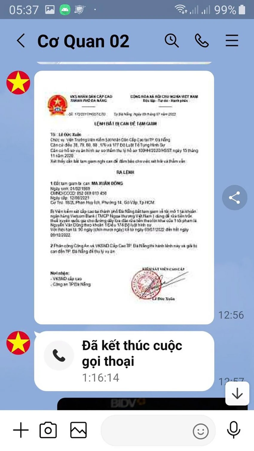 Lệnh bắt ông Đ cũng được gửi qua để đe dọa. Ảnh: NDCC Lệnh bắt ông Đ cũng được gửi qua để đe dọa. Ảnh: NDCC