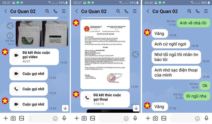 Các tin nhắn mà nhóm lừa đảo trao đổi với ông Đ. Ảnh: NNCC Các tin nhắn mà nhóm lừa đảo trao đổi với ông Đ. Ảnh: NNCC
