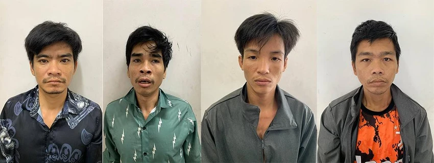 Trắng, Ly, Tâm, Hiếu (từ trái sang) tại cơ quan điều tra. Ảnh: CA Trắng, Ly, Tâm, Hiếu (từ trái sang) tại cơ quan điều tra. Ảnh: CA