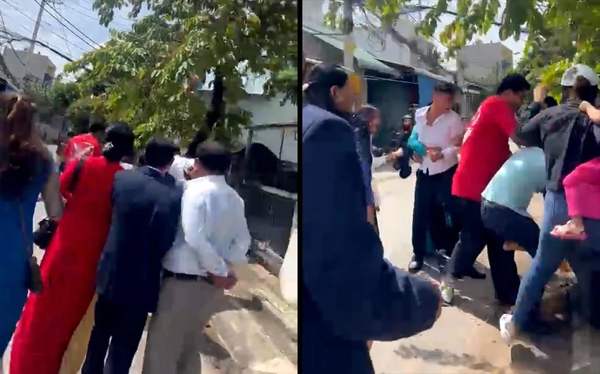 Theo Công an xã Thới Tam Thôn, nguyên nhân ban đầu của vụ việc là do va quẹt giao thông. Ảnh chụp từ clip Theo Công an xã Thới Tam Thôn, nguyên nhân ban đầu của vụ việc là do va quẹt giao thông. Ảnh chụp từ clip