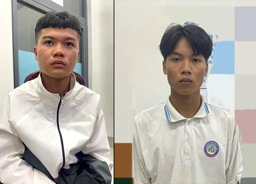 Long (bên trái) và Đạt tại cơ quan điều tra. Ảnh: CA Long (bên trái) và Đạt tại cơ quan điều tra. Ảnh: CA