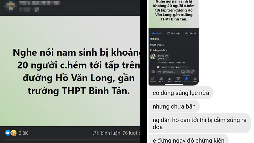 Thông tin về nam sinh bị chém xuất hiện trên mạng xã hội khiến nhiều người dân bày tỏ lo lắng. Ảnh chụp màn hình Thông tin về nam sinh bị chém xuất hiện trên mạng xã hội khiến nhiều người dân bày tỏ lo lắng. Ảnh chụp màn hình