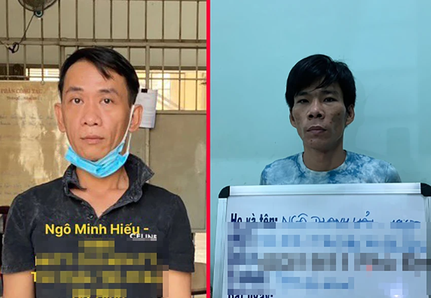 Hiếu và Hải tại cơ quan điều tra. Ảnh: CA Hiếu và Hải tại cơ quan điều tra. Ảnh: CA