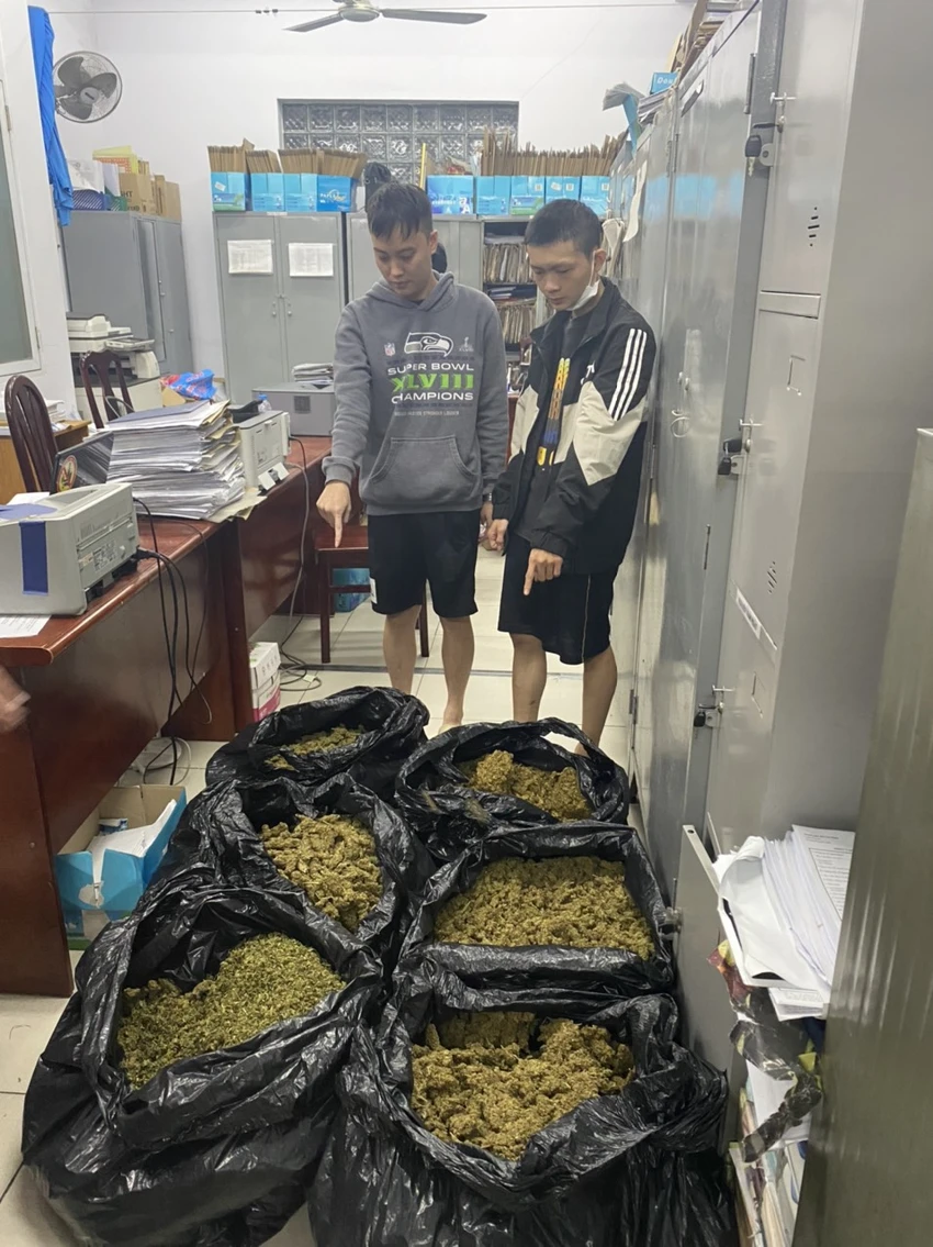 Công an thu giữ lượng lớn tang vật là cần sa khô. Ảnh: CA Công an thu giữ lượng lớn tang vật là cần sa khô. Ảnh: CA