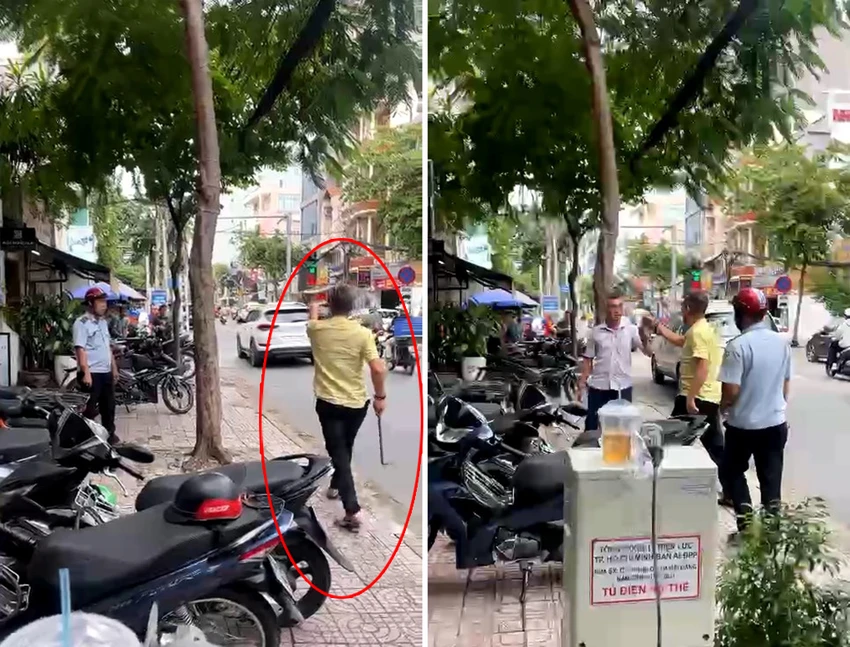 Ông H được xác định đã cầm cây sắt đuổi dọa đánh một cán bộ đô thị phường 15. Ảnh: CA