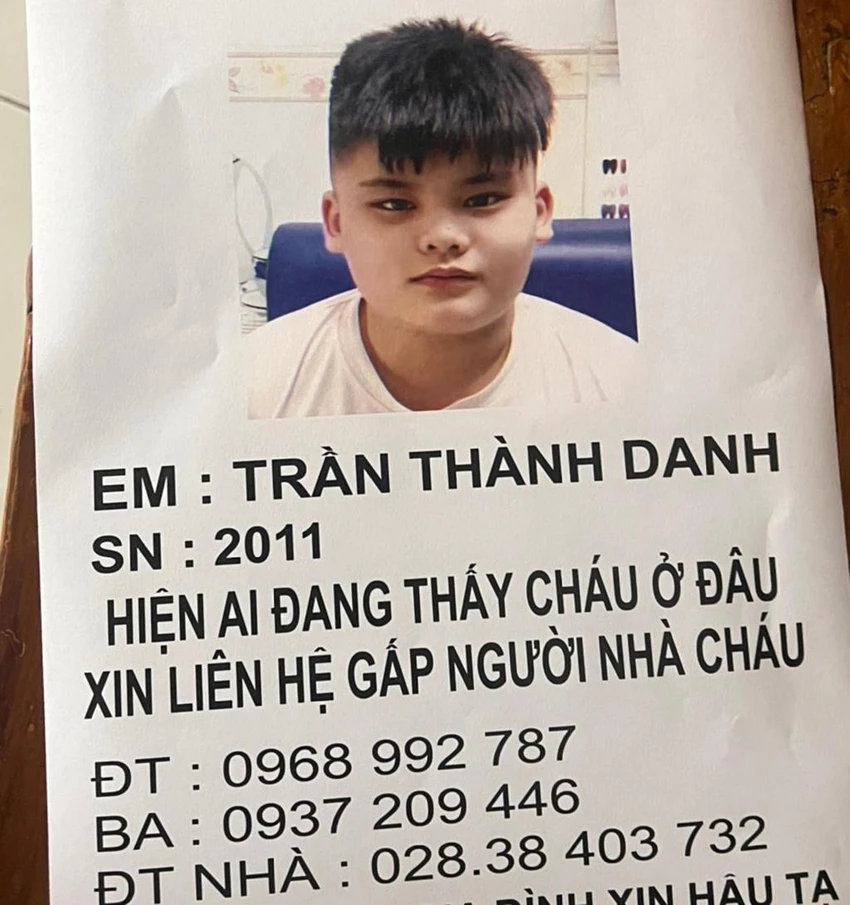 Thông báo tìm con mất tích của nhà chị Ly. Ảnh: ĐC Thông báo tìm con mất tích của nhà chị Ly. Ảnh: ĐC