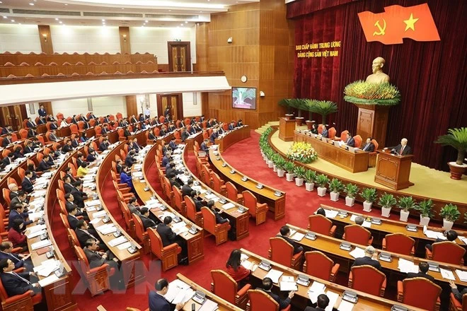 Hội trường Trung ương Đảng sáng nay. Ảnh: TTXVN Hội trường Trung ương Đảng sáng nay. Ảnh: TTXVN