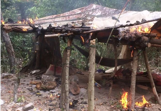 lực lượng Kiểm lâm tiêu hủy lán trại của "lâm tặc" - Ảnh tư liệu Kiểm Lâm Ninh Hòa lực lượng Kiểm lâm tiêu hủy lán trại của "lâm tặc" - Ảnh tư liệu Kiểm Lâm Ninh Hòa