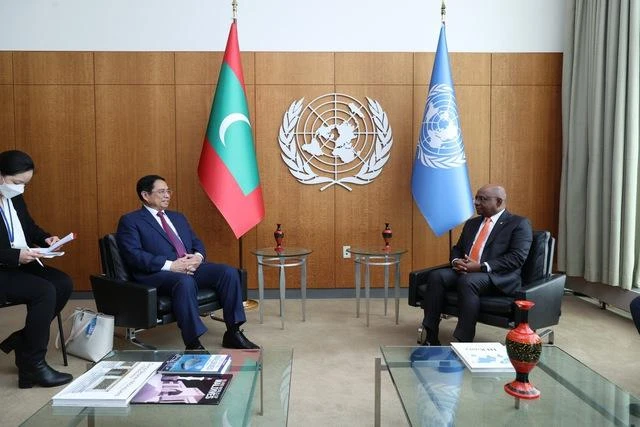 Thủ tướng Phạm Minh Chính trao đổi với Chủ tịch Đại Hội đồng LHQ Abdulla Shahid. Ảnh: VGP Thủ tướng Phạm Minh Chính trao đổi với Chủ tịch Đại Hội đồng LHQ Abdulla Shahid. Ảnh: VGP
