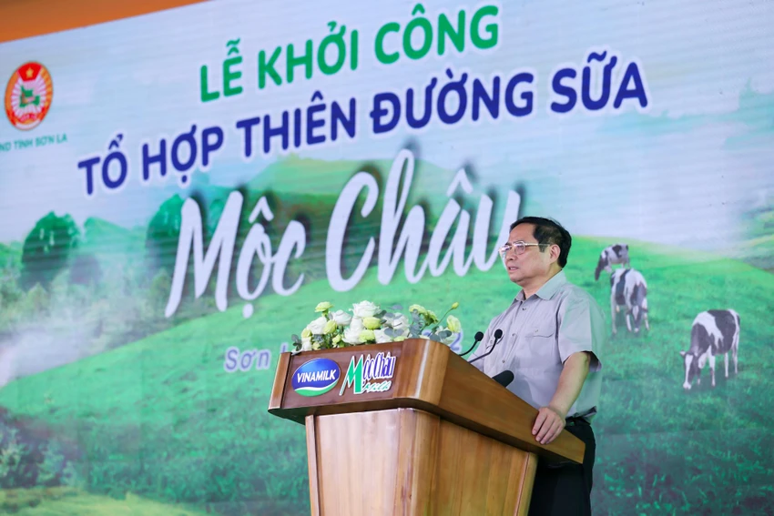 Thủ tướng phát biểu tại lễ khởi công dự án Thiên đường sữa Mộc Châu. Ảnh: VGP Thủ tướng phát biểu tại lễ khởi công dự án Thiên đường sữa Mộc Châu. Ảnh: VGP