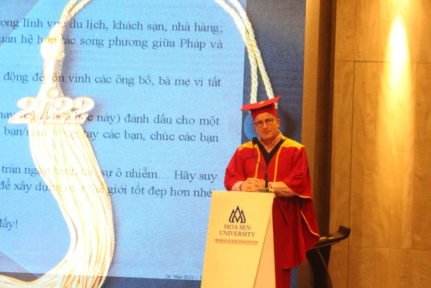 Ông Dominique Laffly - Tùy viên Đại sứ quán Pháp tại Việt Nam phát biểu tại buổi lễ. Ảnh: NY Ông Dominique Laffly - Tùy viên Đại sứ quán Pháp tại Việt Nam phát biểu tại buổi lễ. Ảnh: NY