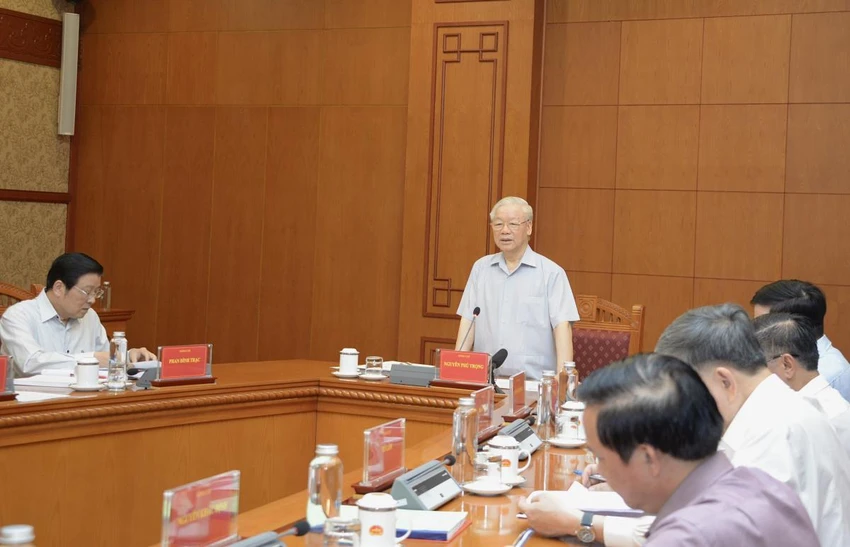 Tổng Bí thư Nguyễn Phú Trọng chủ trì họp Thường trực Ban Chỉ đạo Trung ương về phòng, chống tham nhũng, tiêu cực hôm 27-4. Ảnh: VOV Tổng Bí thư Nguyễn Phú Trọng chủ trì họp Thường trực Ban Chỉ đạo Trung ương về phòng, chống tham nhũng, tiêu cực hôm 27-4. Ảnh: VOV