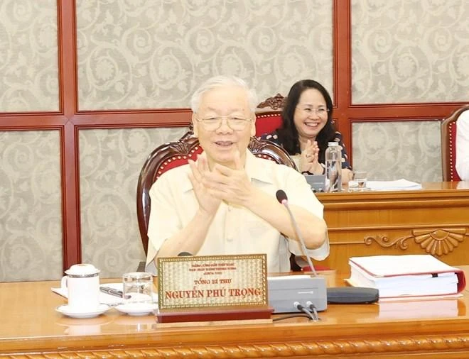 Tổng Bí thư Nguyễn Phú Trọng phát biểu kết luận cuộc họp. Ảnh: TTXVN Tổng Bí thư Nguyễn Phú Trọng phát biểu kết luận cuộc họp. Ảnh: TTXVN