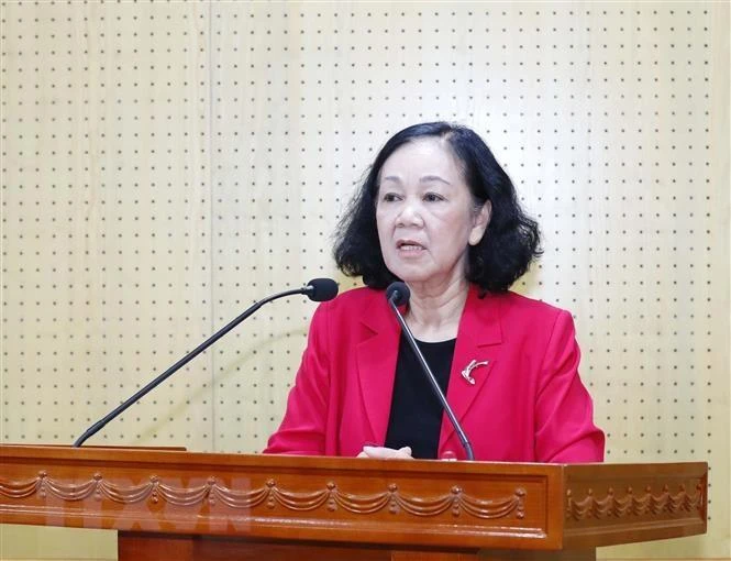 Trưởng ban Tổ chức Trung ương Trương Thị Mai phát biểu chỉ đạo tại hội nghị. Ảnh: TTXVN