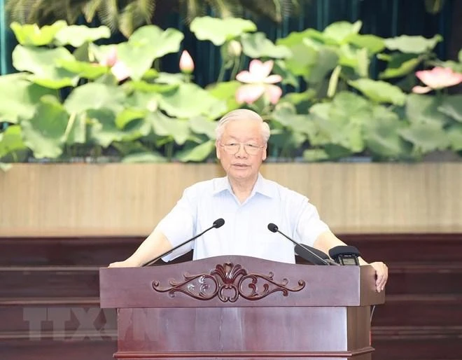 Tổng Bí thư Nguyễn Phú Trọng phát biểu kết luận tại buổi làm việc. Ảnh: TTXVN Tổng Bí thư Nguyễn Phú Trọng phát biểu kết luận tại buổi làm việc. Ảnh: TTXVN