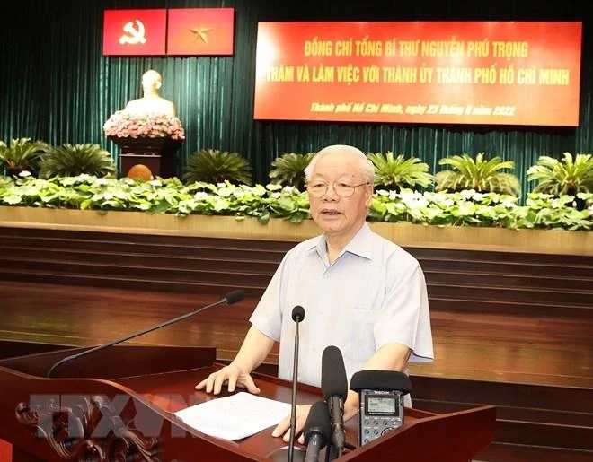 Tổng Bí thư Nguyễn Phú Trọng phát biểu tại buổi làm việc. Ảnh: TTXVN Tổng Bí thư Nguyễn Phú Trọng phát biểu tại buổi làm việc. Ảnh: TTXVN