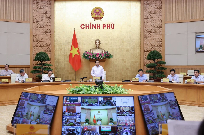 Thủ tướng Phạm Minh Chính chủ trì Hội nghị trực tuyến Chính phủ với địa phương và Phiên họp Chính phủ thường kỳ tháng 9-2022. Ảnh: VGP