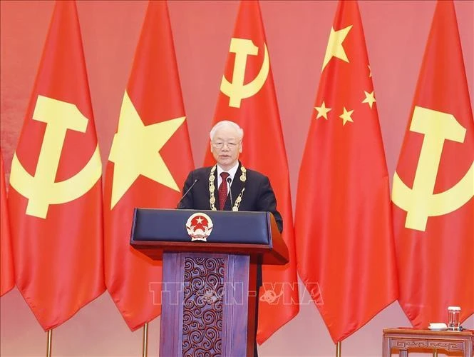 Tổng Bí thư Nguyễn Phú Trọng phát biểu tại buổi lễ. Ảnh: TTXVN Tổng Bí thư Nguyễn Phú Trọng phát biểu tại buổi lễ. Ảnh: TTXVN