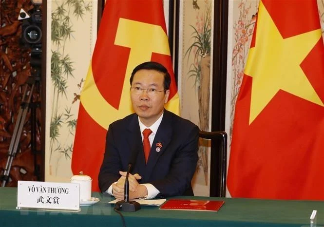Thường trực Ban Bí thư Võ Văn Thưởng hội đàm trực tuyến với Ủy viên Thường vụ Bộ Chính trị Đảng Cộng sản Trung Quốc Thái Kỳ. Ảnh: TTXVN Thường trực Ban Bí thư Võ Văn Thưởng hội đàm trực tuyến với Ủy viên Thường vụ Bộ Chính trị Đảng Cộng sản Trung Quốc Thái Kỳ. Ảnh: TTXVN