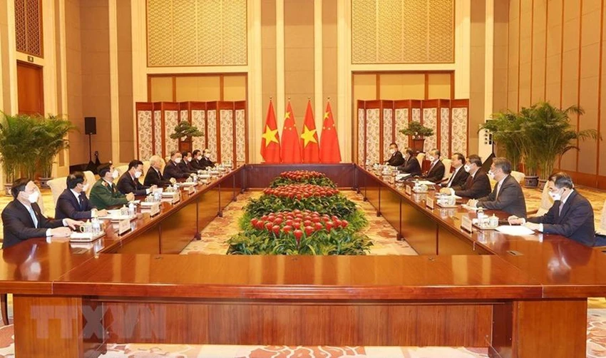 Tổng bí thư Nguyễn Phú Trọng hội kiến Thủ tướng Trung Quốc Lý Khắc Cường. Ảnh: TTXVN