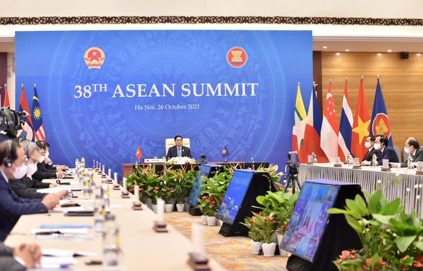 Ngày 26-10-2021, Thủ tướng Phạm Minh Chính dự Hội nghị cấp cao ASEAN lần thứ 38 và 39 theo hình thức trực tuyến. Ảnh: VGP Ngày 26-10-2021, Thủ tướng Phạm Minh Chính dự Hội nghị cấp cao ASEAN lần thứ 38 và 39 theo hình thức trực tuyến. Ảnh: VGP