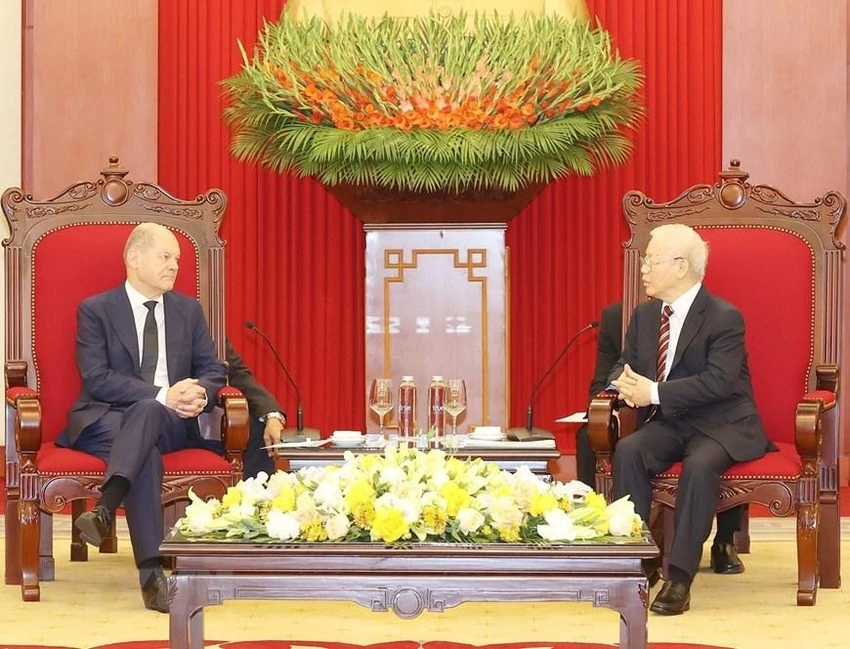 Tổng Bí thư Nguyễn Phú Trọng tiếp Thủ tướng Đức Olaf Scholz. Ảnh: TTXVN Tổng Bí thư Nguyễn Phú Trọng tiếp Thủ tướng Đức Olaf Scholz