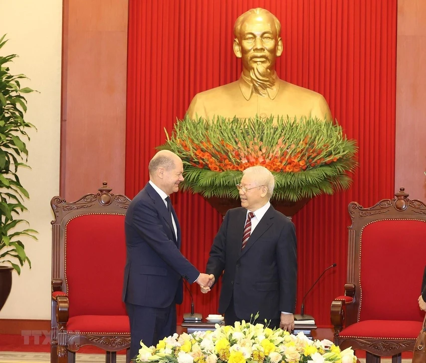 Tổng Bí thư Nguyễn Phú Trọng khẳng định Việt Nam coi trọng quan hệ Đối tác chiến lược với Đức. Ảnh: TTXVN Tổng Bí thư Nguyễn Phú Trọng khẳng định Việt Nam coi trọng quan hệ Đối tác chiến lược với Đức