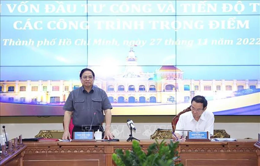 Thủ tướng Phạm Minh Chính chủ trì cuộc làm việc với lãnh đạo TP.HCM chiều ngày 27-11. Ảnh: TTXVN Thủ tướng Phạm Minh Chính chủ trì cuộc làm việc với lãnh đạo TP.HCM chiều ngày 27-11. Ảnh: TTXVN