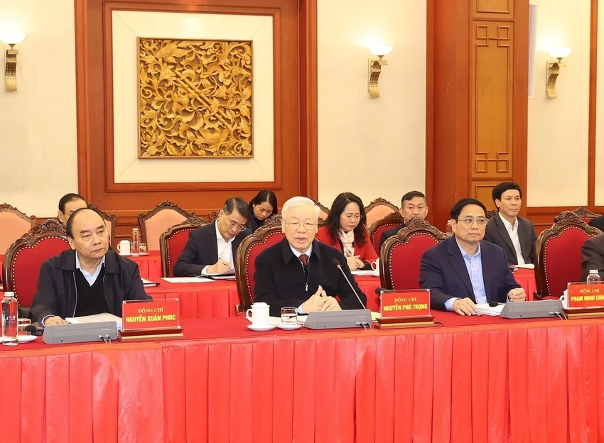 Tổng Bí thư Nguyễn Phú Trọng phát biểu tại buổi làm việc. Ảnh: TN tong-bi-thu-lam-viec-voi-tphcm