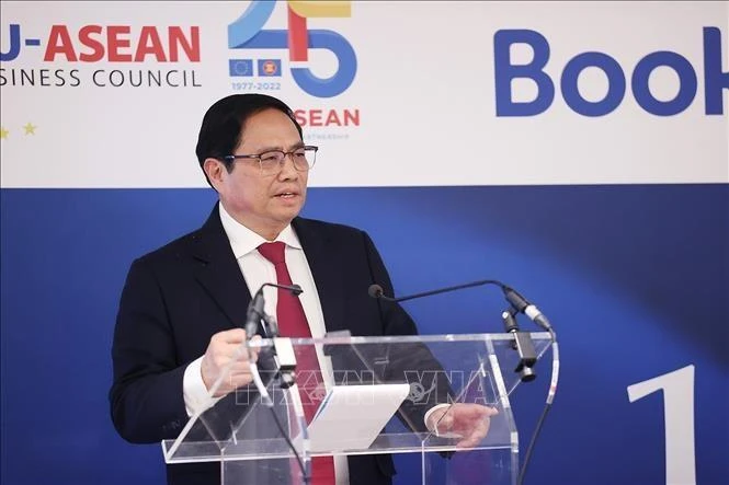 Thủ tướng Phạm Minh Chính đưa ra 5 thông điệp quan trọng tại Hội nghị Thượng đỉnh Kinh doanh ASEAN-EU. Ảnh: VGP Thủ tướng Phạm Minh Chính đưa ra 5 thông điệp quan trọng tại Hội nghị Thượng đỉnh Kinh doanh ASEAN-EU. Ảnh: VGP