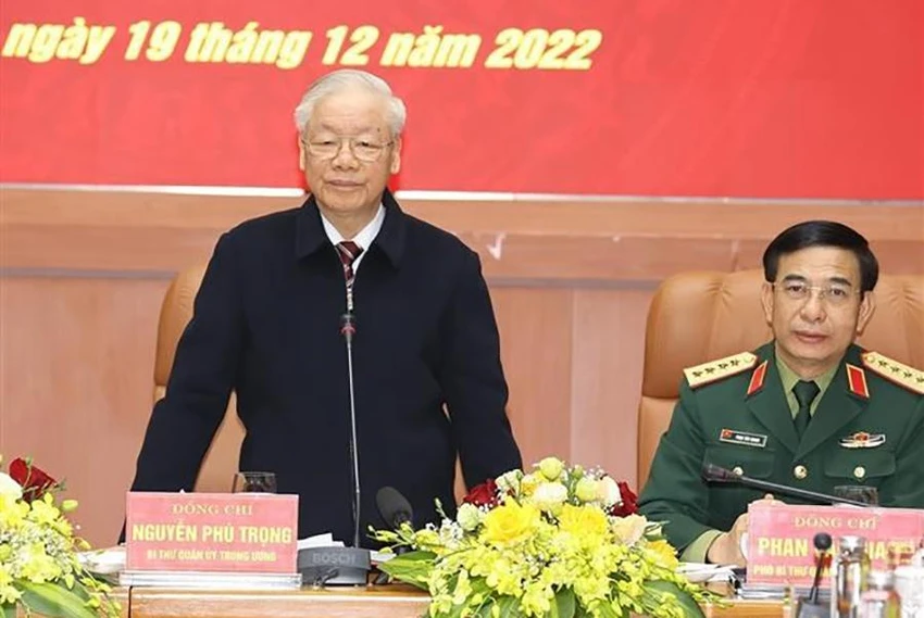 Tổng Bí thư Nguyễn Phú Trọng, Bí thư Quân ủy Trung ương phát biểu kết luận hội nghị. Ảnh: TTXVN Tổng Bí thư Nguyễn Phú Trọng, Bí thư Quân ủy Trung ương phát biểu kết luận hội nghị. Ảnh: TTXVN