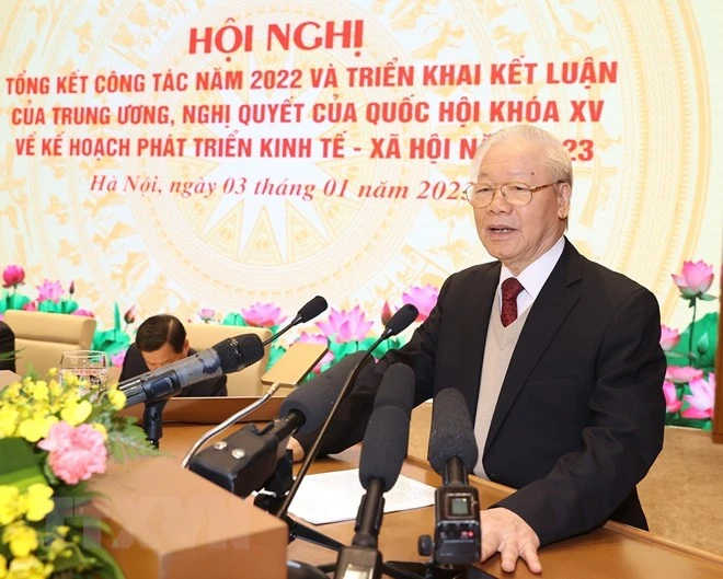 Tổng Bí thư Nguyễn Phú Trọng phát biểu tại hội nghị. Ảnh: TTXVN