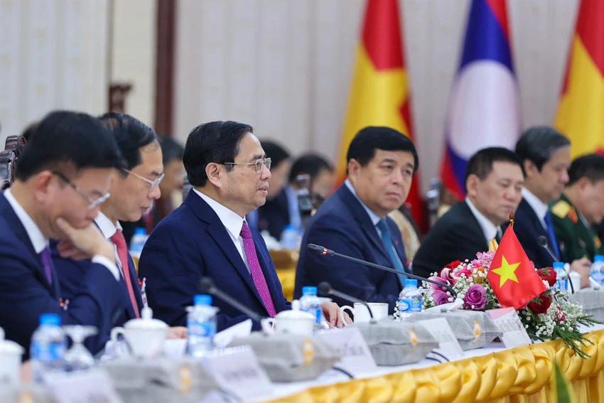 Thủ tướng Phạm Minh Chính bày tỏ vui mừng lần đầu tiên thăm chính thức nước CHDCND Lào trên cương vị người đứng đầu Chính phủ Việt Nam. Ảnh: VGP Thủ tướng Phạm Minh Chính bày tỏ vui mừng lần đầu tiên thăm chính thức nước CHDCND Lào trên cương vị người đứng đầu Chính phủ Việt Nam. Ảnh: VGP
