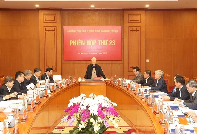 Tổng Bí thư Nguyễn Phú Trọng, Trưởng Ban Chỉ đạo Trung ương về PCTNTC, yêu cầu các cấp ủy, tổ chức đảng, cơ quan chức năng tập trung thực hiện một số nhiệm vụ chủ yếu trong năm 2023. Ảnh: TTXVN Tổng Bí thư Nguyễn Phú Trọng, Trưởng Ban Chỉ đạo Trung ương về PCTNTC, yêu cầu các cấp ủy, tổ chức đảng, cơ quan chức năng tập trung thực hiện một số nhiệm vụ chủ yếu trong năm 2023. Ảnh: TTXVN