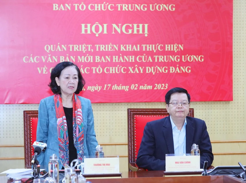 Bà Trương Thị Mai, Trưởng Ban Tổ chức Trung ương, phát biểu kết luận tại hội nghị. Ảnh: TTXVN phieu-tin-nhiem-can-bo-quy-dinh-96-truong-thi-mai