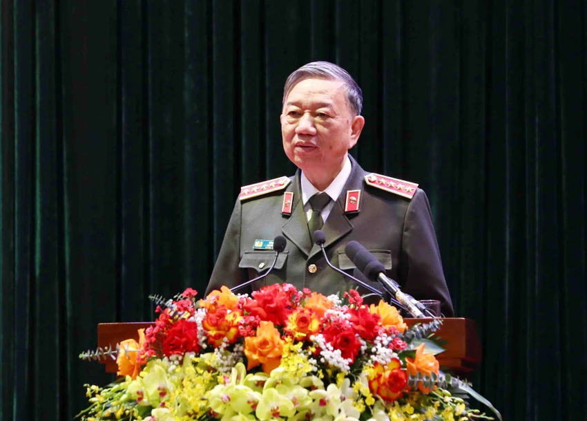 Bộ trưởng Công an Tô Lâm phát biểu tại hội nghị. Bộ trưởng Công an Tô Lâm phát biểu tại hội nghị.