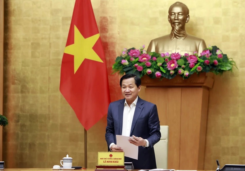 Phó Thủ tướng Lê Minh Khái phát biểu tại cuộc họp. Ảnh: VGP Phó Thủ tướng Lê Minh Khái phát biểu tại cuộc họp. Ảnh: VGP