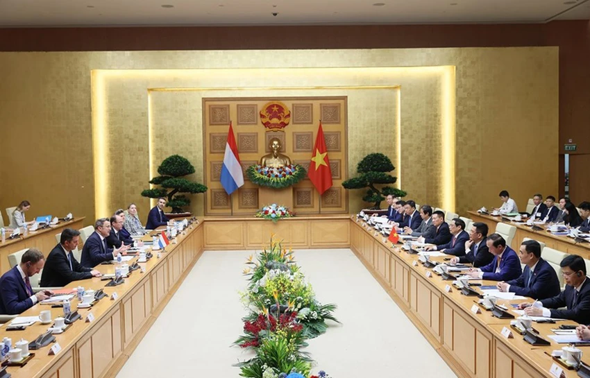 Thủ tướng Phạm Minh Chính hội đàm với Thủ tướng Đại Công quốc Luxembourg Xavier Bettel. Ảnh: TTXVN
