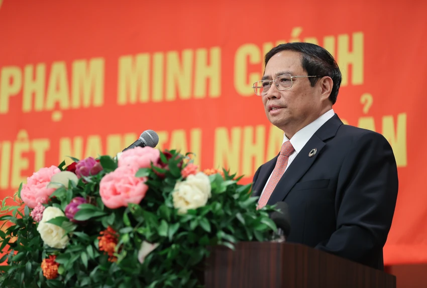 Thủ tướng Phạm Minh Chính bày tỏ vui mừng trước sự phát triển năng động của cộng đồng người Việt Nam tại Nhật Bản, nhất là trong 10 năm qua. Ảnh: VGP Thủ tướng Phạm Minh Chính bày tỏ vui mừng trước sự phát triển năng động của cộng đồng người Việt Nam tại Nhật Bản, nhất là trong 10 năm qua. Ảnh: VGP