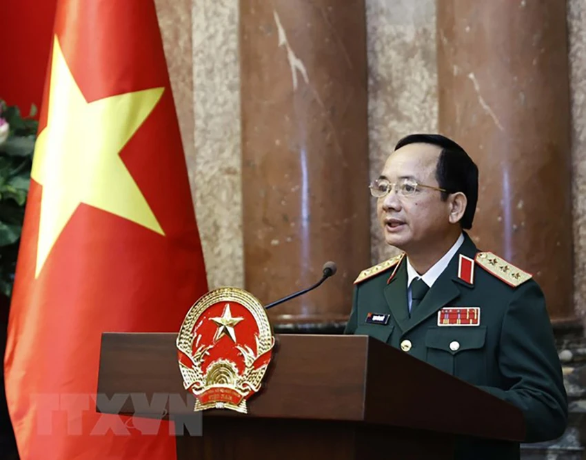 Thượng tướng Trịnh Văn Quyết phát biểu tại buổi lễ trao quyết định. Ảnh: TTXVN Thượng tướng Trịnh Văn Quyết phát biểu tại buổi lễ trao quyết định. Ảnh: TTXVN