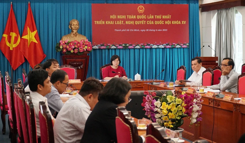Các đại biểu tham dự tại đầu cầu TP.HCM. Ảnh: BẢO PHƯƠNG Các đại biểu tham dự tại đầu cầu TP.HCM. Ảnh: BẢO PHƯƠNG