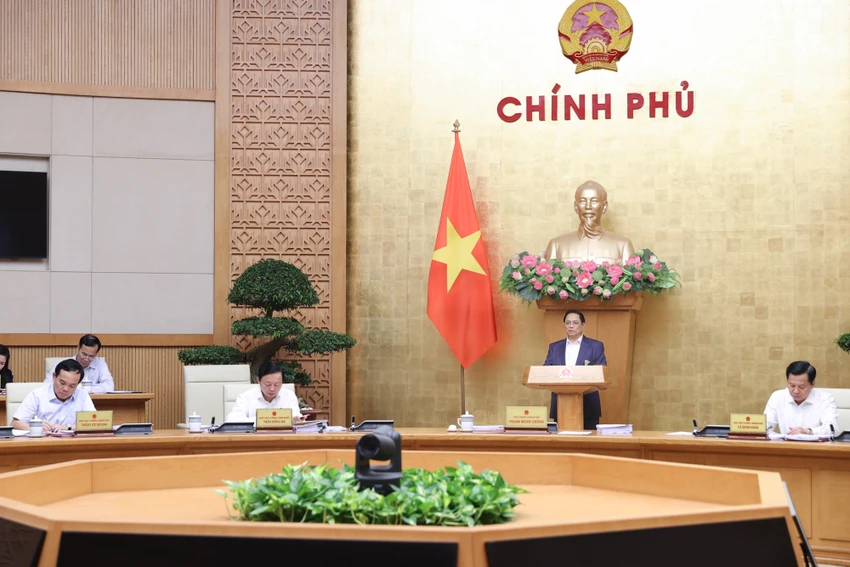 Thủ tướng Phạm Minh Chính phát biểu khai mạc phiên họp Chính phủ thường kỳ tháng 8. Ảnh: VGP Thủ tướng Phạm Minh Chính phát biểu khai mạc phiên họp Chính phủ thường kỳ tháng 8. Ảnh: VGP
