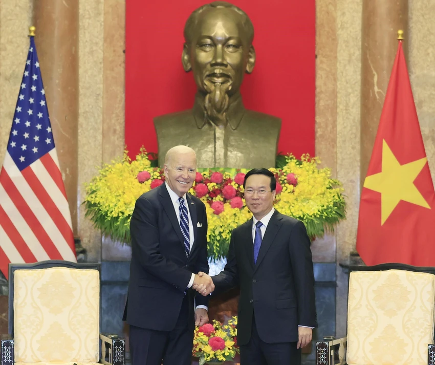 Chủ tịch nước Võ Văn Thưởng tiếp Tổng thống Mỹ Joe Biden. Ảnh: TTXVN Chủ tịch nước Võ Văn Thưởng tiếp Tổng thống Mỹ Joe Biden. Ảnh: TTXVN