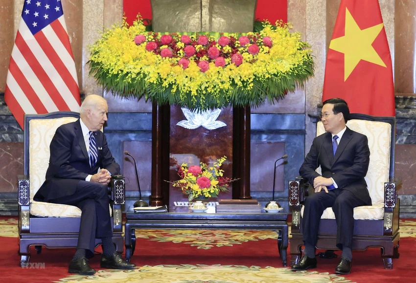 Chủ tịch nước Võ Văn Thưởng cùng Tổng thống Mỹ Joe Biden tại buổi tiếp. Ảnh: TTXVN Chủ tịch nước Võ Văn Thưởng cùng Tổng thống Mỹ Joe Biden tại buổi tiếp. Ảnh: TTXVN