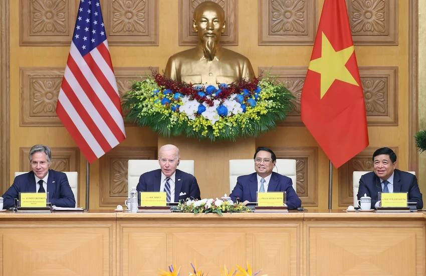 Thủ tướng Phạm Minh Chính và Tổng thống Joe Biden cùng dự Hội nghị cấp cao Việt Nam- Hoa Kỳ về Đầu tư và Đổi mới sáng tạo. Ảnh: TTXVN Thủ tướng Phạm Minh Chính và Tổng thống Joe Biden cùng dự Hội nghị cấp cao Việt Nam- Hoa Kỳ về Đầu tư và Đổi mới sáng tạo. Ảnh: TTXVN