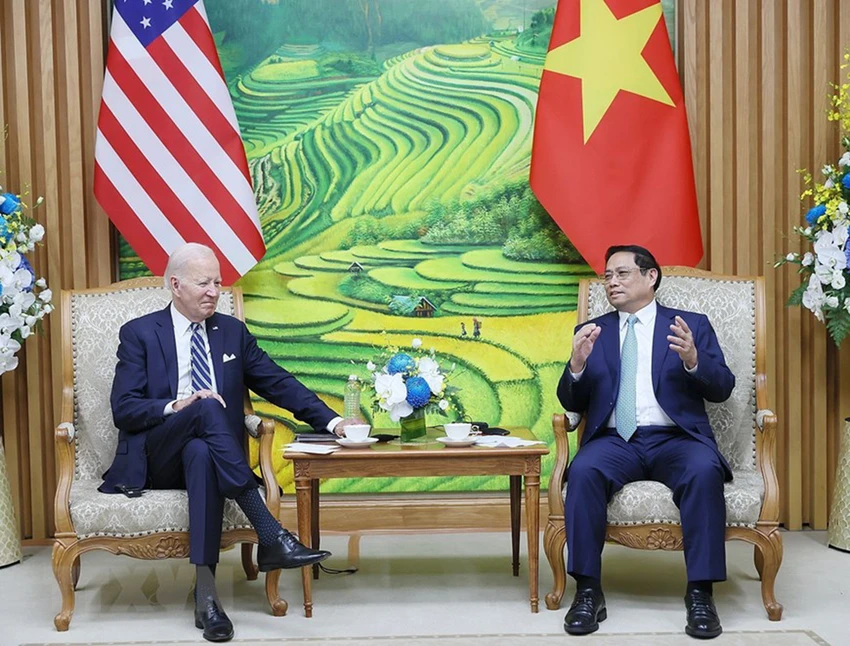 Thủ tướng Phạm Minh Chính cảm ơn Tổng thống Joe Biden đã dành tình cảm rất đặc biệt cho Việt Nam trên các cương vị khác nhau. Ảnh: TTXVN Thủ tướng Phạm Minh Chính cảm ơn Tổng thống Joe Biden đã dành tình cảm rất đặc biệt cho Việt Nam trên các cương vị khác nhau. Ảnh: TTXVN