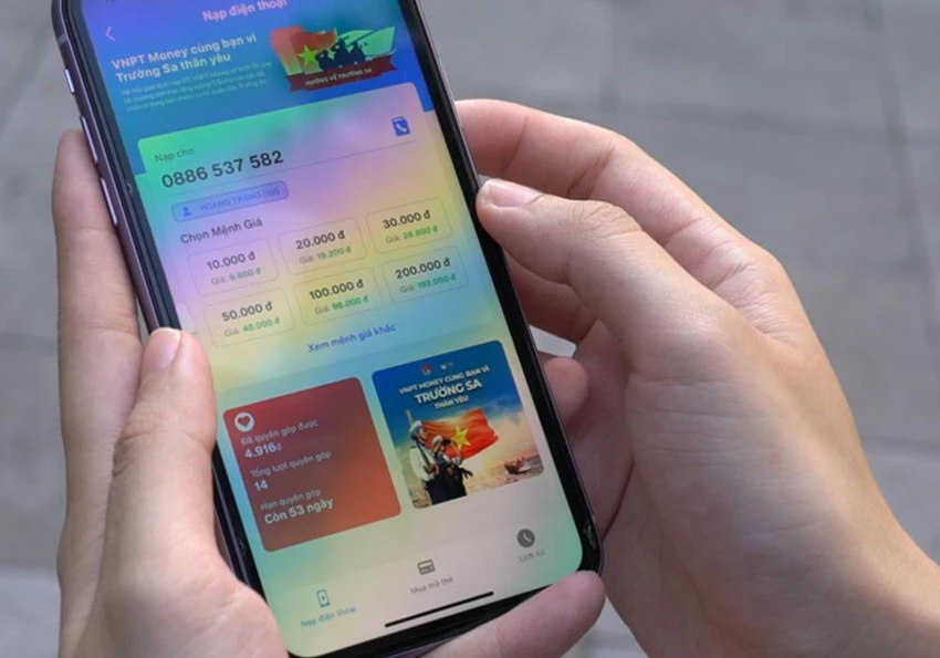 Mỗi giao dịch nạp tiền điện thoại di động trên ứng dụng Thanh niên Việt Nam (App Thanh niên Việt Nam), VNPT Money sẽ quyên góp vào chương trình ủng hộ xuồng CQ Mỗi giao dịch nạp tiền điện thoại di động trên ứng dụng Thanh niên Việt Nam (App Thanh niên Việt Nam), VNPT Money sẽ quyên góp vào chương trình ủng hộ xuồng CQ