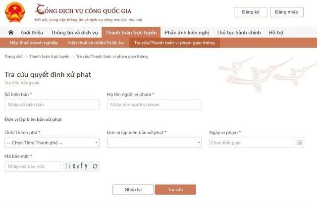 Người dân có thể nộp phạt vi phạm giao thông qua Cổng dịch vụ công Quốc gia Người dân có thể nộp phạt vi phạm giao thông qua Cổng dịch vụ công Quốc gia